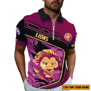 Brisbane Lions AFL Zipper Polo Shirt AFL10121024081, Gift For Fan Brisbane Lions