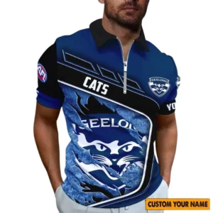 Geelong Cats AFL Zipper Polo Shirt AFL10121024086, Gift For Fan Geelong Cats