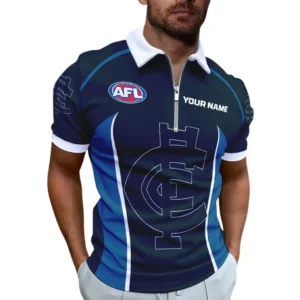 Carlton AFL Zipper Polo Shirt AFL11121024090, Gift For Fan Carlton