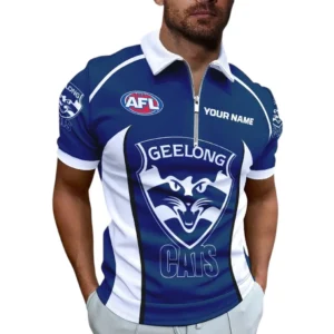 Geelong Cats AFL Zipper Polo Shirt AFL11121024094, Gift For Fan Geelong Cats