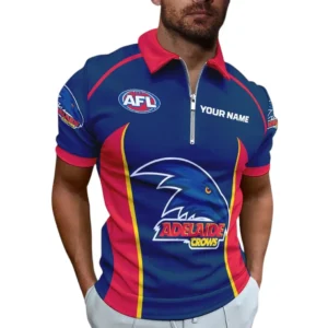 Adelaide Crows AFL Zipper Polo Shirt AFL11121024095, Gift For Fan Adelaide Crows