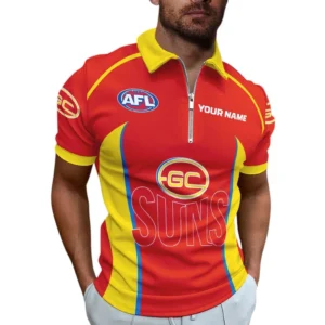 Gold Coast Suns AFL Zipper Polo Shirt AFL11121024100, Gift For Fan Gold Coast Suns