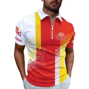 Gold Coast Suns AFL Zipper Polo Shirt AFL11121024105, Gift For Fan Gold Coast Suns