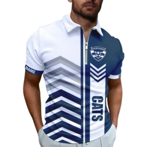 Geelong Cats AFL Zipper Polo Shirt AFL11121024134, Gift For Fan Geelong Cats