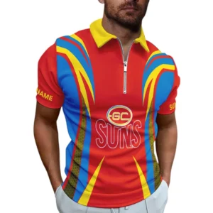 Gold Coast Suns AFL Zipper Polo Shirt AFL11121024137, Gift For Fan Gold Coast Suns