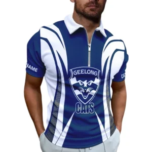 Geelong Cats AFL Zipper Polo Shirt AFL11121024141, Gift For Fan Geelong Cats