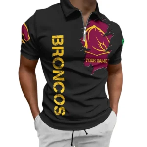 Brisbane Broncos NRL Zipper Polo Shirt NRL01121424350, Gift For Fan Brisbane Broncos