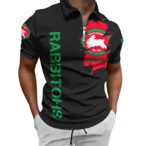 South Sydney Rabbitohs NRL Zipper Polo Shirt NRL01121424363, Gift For Fan South Sydney Rabbitohs