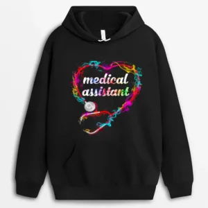 Cute Medical Assistant Colorful Stethoscope Heart Hoodie - Black