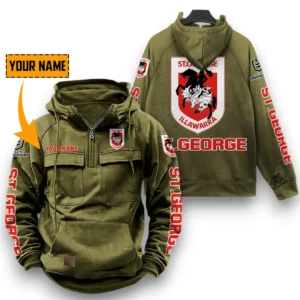 St George Illawarra Dragons NRL Tactical Quarter Zip Hoodie NRL29012325557, Gift For Fan St George Illawarra Dragons - Army Green