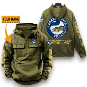 Parramatta Eels NRL Tactical Quarter Zip Hoodie NRL29012325558, Gift For Fan Parramatta Eels - Army Green