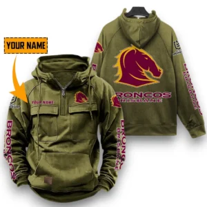 Brisbane Broncos NRL Tactical Quarter Zip Hoodie NRL29012325563, Gift For Fan Brisbane Broncos - Army Green