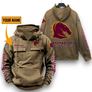 Brisbane Broncos NRL Tactical Quarter Zip Hoodie NRL29012325563, Gift For Fan Brisbane Broncos - Khaki