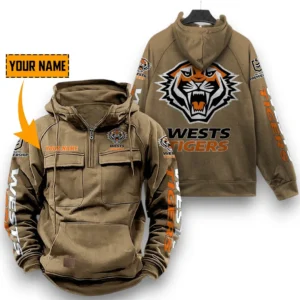 Wests Tigers NRL Tactical Quarter Zip Hoodie NRL29012325564, Gift For Fan Wests Tigers - Khaki
