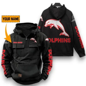 Redcliffe Dolphins NRL Tactical Quarter Zip Hoodie NRL29012325565, Gift For Fan Redcliffe Dolphins - Black