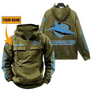 Cronulla Sharks NRL Tactical Quarter Zip Hoodie NRL29012325568, Gift For Fan Cronulla Sharks - Army Green