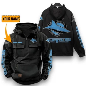 Cronulla Sharks NRL Tactical Quarter Zip Hoodie NRL29012325568, Gift For Fan Cronulla Sharks - Black