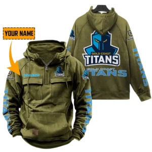Gold Coast Titans NRL Tactical Quarter Zip Hoodie NRL29012325571, Gift For Fan Gold Coast Titans - Army Green