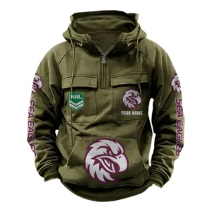Manly Warringah Sea Eagles NRL Tactical Quarter Zip Hoodie NRL43012125557, Gift For Fan Manly Warringah Sea Eagles - Army Green