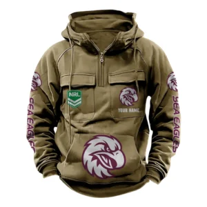 Manly Warringah Sea Eagles NRL Tactical Quarter Zip Hoodie NRL43012125557, Gift For Fan Manly Warringah Sea Eagles - Khaki