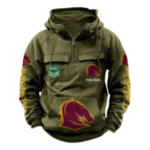 Brisbane Broncos NRL Tactical Quarter Zip Hoodie NRL43012125558, Gift For Fan Brisbane Broncos - Army Green