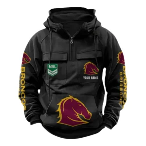 Brisbane Broncos NRL Tactical Quarter Zip Hoodie NRL43012125558, Gift For Fan Brisbane Broncos - Black