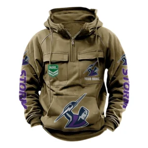 Melbourne Storm NRL Tactical Quarter Zip Hoodie NRL43012125560, Gift For Fan Melbourne Storm - Khaki