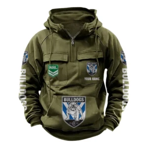 Canterbury-Bankstown Bulldogs NRL Tactical Quarter Zip Hoodie NRL43012125561, Gift For Fan Canterbury-Bankstown Bulldogs - Army Green
