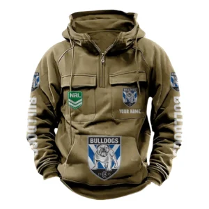 Canterbury-Bankstown Bulldogs NRL Tactical Quarter Zip Hoodie NRL43012125561, Gift For Fan Canterbury-Bankstown Bulldogs - Khaki