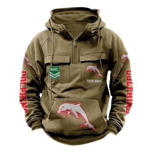 Redcliffe Dolphins NRL Tactical Quarter Zip Hoodie NRL43012125562, Gift For Fan Redcliffe Dolphins - Khaki
