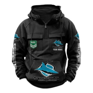 Cronulla Sharks NRL Tactical Quarter Zip Hoodie NRL43012125564, Gift For Fan Cronulla Sharks - Black
