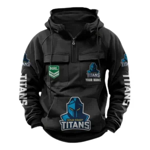 Gold Coast Titans NRL Tactical Quarter Zip Hoodie NRL43012125566, Gift For Fan Gold Coast Titans - Black