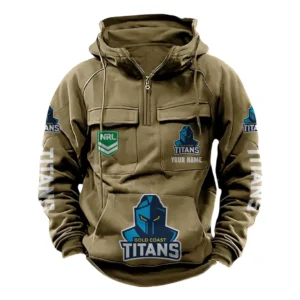 Gold Coast Titans NRL Tactical Quarter Zip Hoodie NRL43012125566, Gift For Fan Gold Coast Titans - Khaki