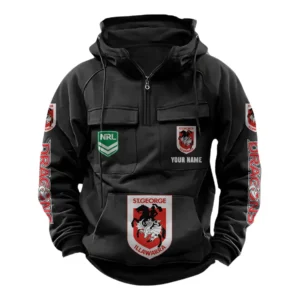 St George Illawarra Dragons NRL Tactical Quarter Zip Hoodie NRL43012125567, Gift For Fan St George Illawarra Dragons - Black