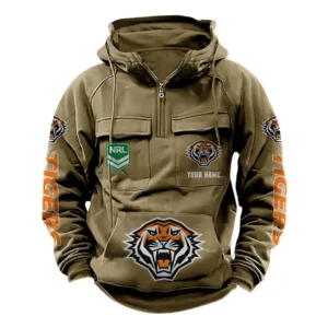 Wests Tigers NRL Tactical Quarter Zip Hoodie NRL43012125569, Gift For Fan Wests Tigers - Khaki
