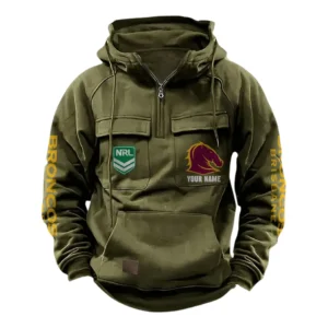 Brisbane Broncos NRL Tactical Quarter Zip Hoodie NRL43012125573, Gift For Fan Brisbane Broncos - Army Green