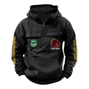 Brisbane Broncos NRL Tactical Quarter Zip Hoodie NRL43012125573, Gift For Fan Brisbane Broncos - Black
