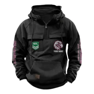 Manly Warringah Sea Eagles NRL Tactical Quarter Zip Hoodie NRL43012125574, Gift For Fan Manly Warringah Sea Eagles - Black