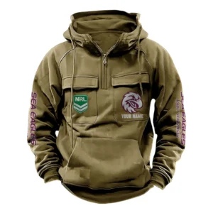 Manly Warringah Sea Eagles NRL Tactical Quarter Zip Hoodie NRL43012125574, Gift For Fan Manly Warringah Sea Eagles - Khaki