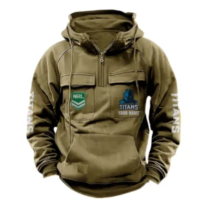 Gold Coast Titans NRL Tactical Quarter Zip Hoodie NRL43012125577, Gift For Fan Gold Coast Titans - Khaki
