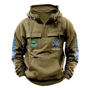 Canterbury-Bankstown Bulldogs NRL Tactical Quarter Zip Hoodie NRL43012125578, Gift For Fan Canterbury-Bankstown Bulldogs - Khaki