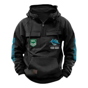 Cronulla Sharks NRL Tactical Quarter Zip Hoodie NRL43012125580, Gift For Fan Cronulla Sharks - Black