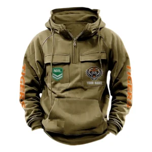 Wests Tigers NRL Tactical Quarter Zip Hoodie NRL43012125583, Gift For Fan Wests Tigers - Khaki