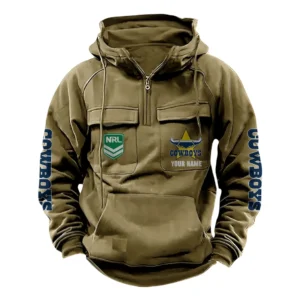 North Queensland Cowboys NRL Tactical Quarter Zip Hoodie NRL43012125584, Gift For Fan North Queensland Cowboys - Khaki