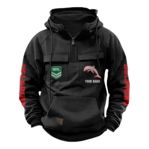 Redcliffe Dolphins NRL Tactical Quarter Zip Hoodie NRL43012125587, Gift For Fan Redcliffe Dolphins - Black