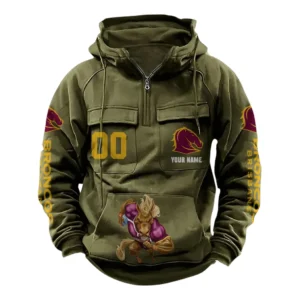 Brisbane Broncos NRL Tactical Quarter Zip Hoodie NRL43012125590, Gift For Fan Brisbane Broncos - Army Green