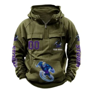 Melbourne Storm NRL Tactical Quarter Zip Hoodie NRL43012125598, Gift For Fan Melbourne Storm - Army Green