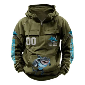 Cronulla Sharks NRL Tactical Quarter Zip Hoodie NRL43012125602, Gift For Fan Cronulla Sharks - Army Green