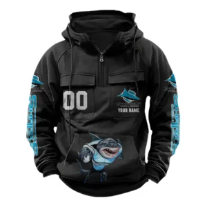 Cronulla Sharks NRL Tactical Quarter Zip Hoodie NRL43012125602, Gift For Fan Cronulla Sharks - Black