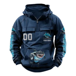 Cronulla Sharks NRL Tactical Quarter Zip Hoodie NRL43012125602, Gift For Fan Cronulla Sharks - Dark Blue